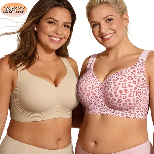 2PCS OEAK Women Jelly Bra Seamless Wireless Supportive Bra Push Up Comfort Soft No Underwire Full Coverage T-Shirt Bra