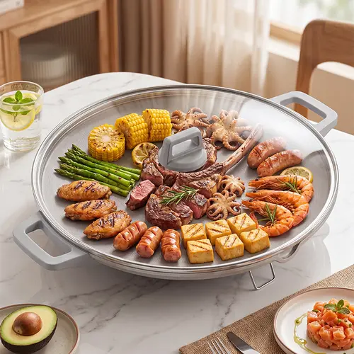 AORAN KITCHEN 2500W Premium Portable Korean-Style Electric Tabletop Grill (High-Spec Version with Glass Lid View) - Indoor Smokeless Non-Stick, Space-Saving, Adjustable Temperature, Grill+Griddle Use for Korean Barbecue,sohochic