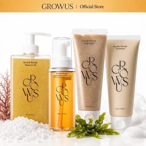 Sea Salt 4-Step Scalp Detox Set | Root Lifting & Volumizing Routine | Marine PDRN Buildup Reset for Oily, Flat Hair | K-Beauty Haircare | GROWUS backtoschoo