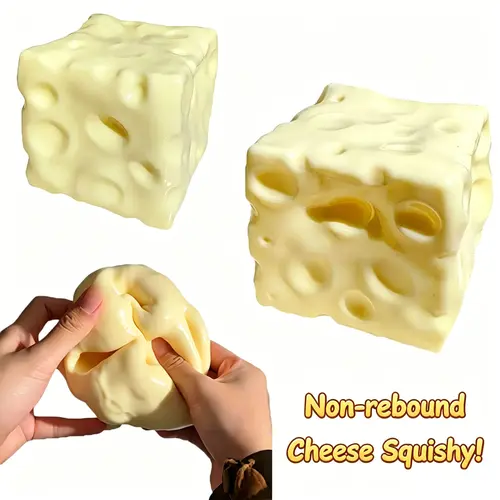 Jumbo Yellow Cheese Squishy Fidget Toy - Moldable Slow Rising Squishies, Non-Rebound Squeezy Stress Relief Toy, ASMR Sensory Supply, Party Bag Gifts for Play & Relaxation