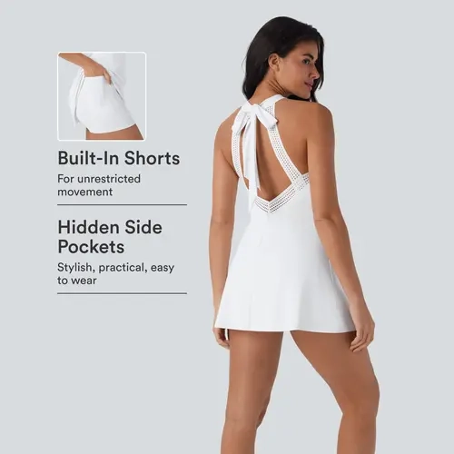 Halara Softlyzero Airy Backless Tie Back 2-in-1 InstantCool Mini Yoga Active Dress with Side Pocket-UPF50+ #BackToSchool