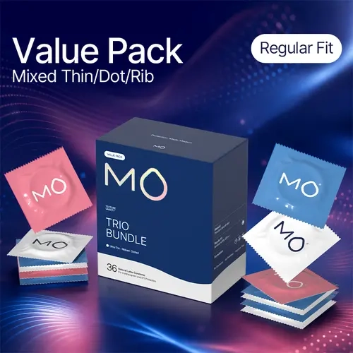 MO Trio Bundle Variety Pack Condoms For Men, Ultra Thin + Ribbed + Dotted, Natural Latex Universal Size 53mm Regular Fit, pH Balanced, Soft,Comfortable, No Tight Feeling, Universal Fit, SohoChic,Easy to Use, 36 Count,Shopping Deals, Free 3 Day Shipping