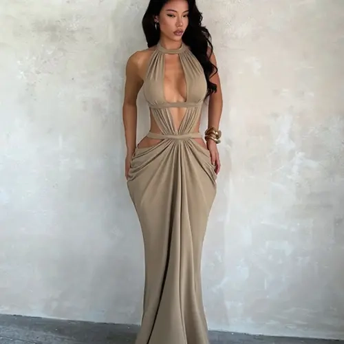 Shimmering Ribbon Vacation Cutout Dress, Party Prom Gown, Elegant Hollow Out Design, Perfect for Summer Parties, Chic and Comfortable Evening Wear