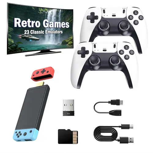 M68 Retro Game Console with Classic Games, Dual Wireless Controllers & Portable Emulator, Childhood Classic Game Stick Usb, Gaming Consoles, Retro Stick