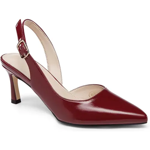 Coutgo Heels for Women, Classy Pointed Toe Slingback Pumps with Low Kitten Heel, Faux Leather Office Dress Shoes, Kitten Heels, Women's Shoes,back to school,back to school haul,sohochic