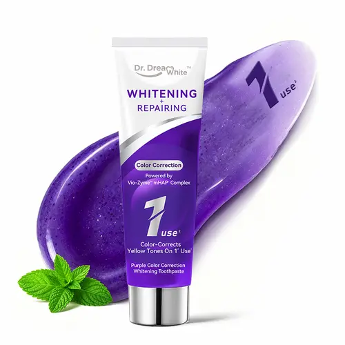 Dr.DreamWhite Oral Color Correcting Brightening Toothpaste, Upgraded Purple Formula with Xylitol & Nano-Hydroxyapatite, Peroxide-Free, SLS-Free, Teeth Stain Cleaner Stain Remover, Long-Lasting Freshness
