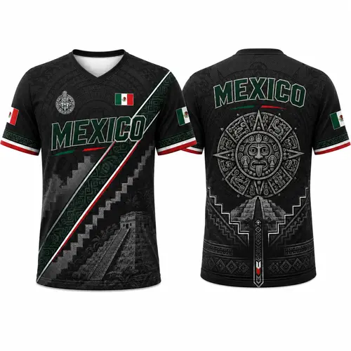 Men’s 2026 Mexico Heritage V-Neck Graphic Tee - Lightweight Breathable Polyester Mesh Short Sleeve Athletic Active Top, Sports Tees, Polyester Clothes, Party-Ready Sports Clothing, Breathable Athletic Top, Button Closure, Athletic Active Tops, Party‑Ready