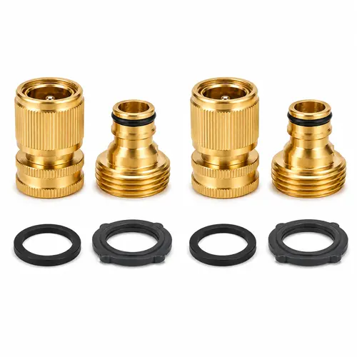 2 Sets Garden Hose Quick Connect Fittings, Solid Brass 3/4 Inch GHT Thread No-Sprayer Adapters, Leak-Proof Female & Male Water Hose Connectors, Summer Gardening Tool Accessories, Father's Day Gift,toolupgrade