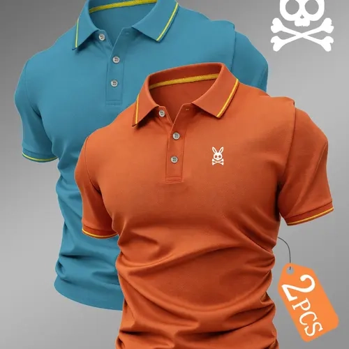 New Men's Golf Polo Shirt Set, Skull Rabbit Print, Collared Stretch Casual Breathable All-Season Comfortable Durable High-End Polo, Breathable Polo Shirts, Breathable Summer Polo