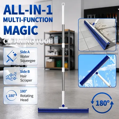 Upgraded Double-Sided Magic Broom with 180° Swiveling Head, Extendable Steel Handle, Detachable Silicone Rubber Wet-Dry Wiper for Indoor Areas, Pet Hair & Stain Removal,sohochic
