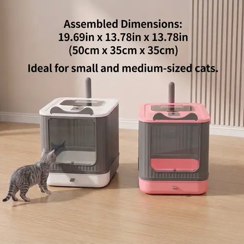 Foldable Enclosed Litterbox for Small Indoor Cats Up to 15 lbs, Durable PP-PS Plastic Cat Litter Box with Top Litter Grid, Odor Control Drawer-Style Sliding Tray, 2-Tone Gray-Pink Minimalist Dual Tone Home Decor Design, Easy Scoop Feature,sohochic