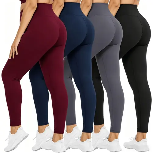 4-Pack Womens Seamless Yoga Leggings with Side Pockets High Rise Peach Hip Lift 4 Way Stretch Opaque Fitness Pants Casual Athleisure Full Length Tights gym woman Women's Fleece-Lined Thermal Leggings