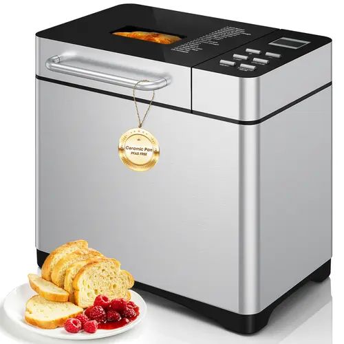 Manastin 19-in-1 Bread Maker Pro, 2LB Bread Machine with Fruit and Nut Dispenser, Stainless Steel Housing, Nonstick Baking Pan, 2 Pound Bread Maker Machine, Ideal Kitchen Gift for Home Bakers