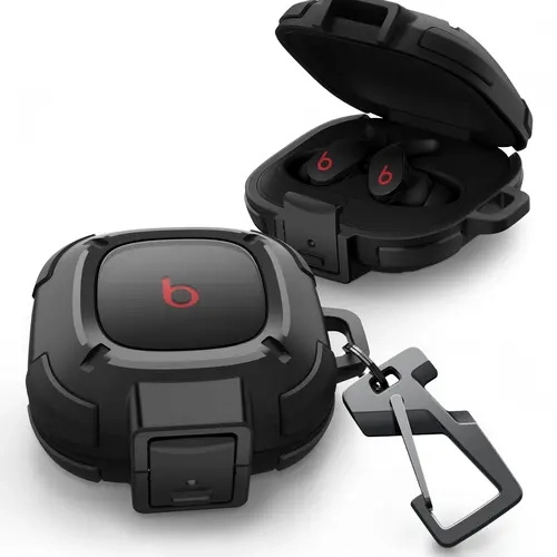 [ONLY CASE, NOT Buds Included]Dexnor Rugged Bumper Case for Beats Fit Pro (2021) Cases with Secure Lock, Shockproof Clear Cover with Carabiner & Keyring for Beats Fit Pro 2021, Protection, Charging