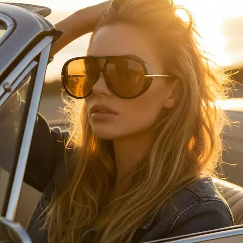 Women's Men's Retro Glamour Gold Metal Aviator Sunglasses - 70s Vintage Oversized Black Frames, UV Protection, 2026