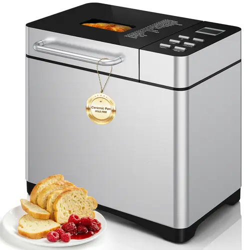 TEHANLD 19-in-1 Bread Maker Pro, 2LB Bread Machine with Fruit and Nut Dispenser, Stainless Steel Housing, Nonstick Baking Pan, 2 Pound Bread Maker Machine, Ideal Kitchen Gift for Home Bakers