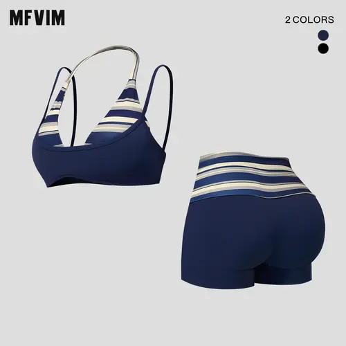 MFVIM Women’s New Color Block Striped Halter Yoga Set — Two Piece Outfit with Shoulder Straps, Back Enhancing Design, Folded Waistband, High Stretch Sports Shorts,back to school,back to school haul,sohochic