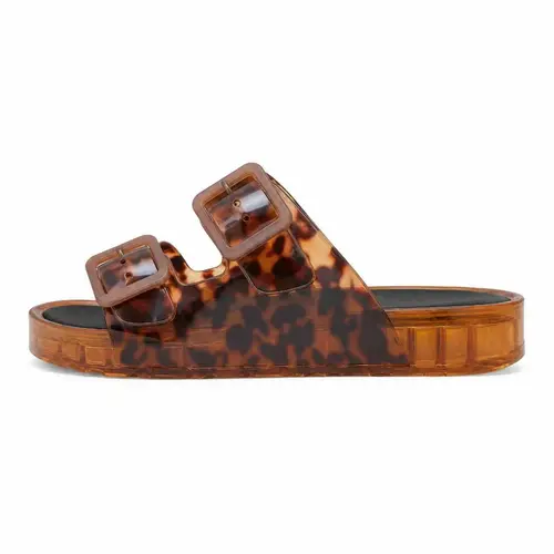 ReneChristine Women's Padded Adjustable Buckle Platform Slide Sandals - Retro Transparent Open Toe Slip On Footwear, Walking Shoe for Back to School, Amber Accent,sohochic