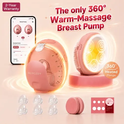 [Live Only] Momcozy Wellness 1 Wearable Breast Pump, Warm-Massage Hands-Free Pump with Heated Flange&Simulated Massage for Comfortable Breastfeeding&Let-Down, App-Controlled, 4 Modes 12 Levels, 180ml/6oz C