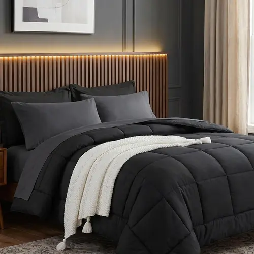 【Sohochic】DOWNCOOL 7-Piece Queen Size Bedding Comforter Set -Down Alternative Bedding Sets for All Season, Includes Comforter, Flat Sheet, Fitted Sheet, 2 Pillow Shams, 2 Pillowcases #sohochic,#comfybedding