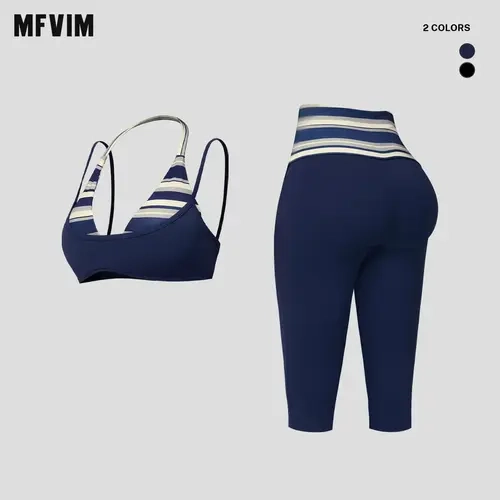 MFVIM Women’s breathable striped “naked feel” activewear set — two piece yoga/fitness outfit featuring a halter neck, V neck top, high waisted tummy control, and 7/8 length leggings.,back to school,back to school haul,sohochic