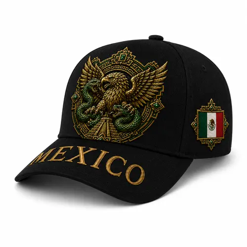 Mexico Baseball Cap Black Premium Aztec Eagle Serpent Gold  Mexican Flag Patch Curved Brim Hat, Streetwear Dad Hat for Men Women, Casual Outdoor Travel Fiesta Cinco de Mayo Party Sports Fan National Pride Gift Cap Luxury Style, Casual Outfits Ca