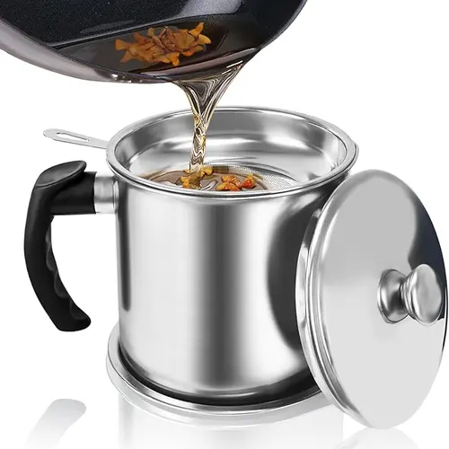 Stainless Steel Oil Pot with Tray and Lid, Kitchen Oil Dispenser and Bacon Grease Container, Cooking Oil Container, Olive Oil Dispenser, Oil Dispenser for Kitchen, Kitchen Gadget, Oil Drip Drainer