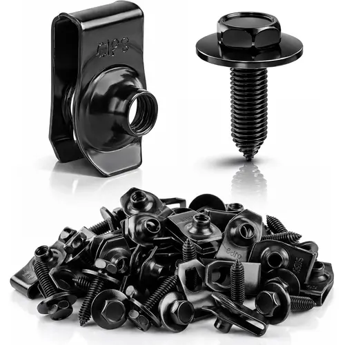 GJANSH 50PCS 1/4 Body Bolts & U-Nut Clips Kit for Fender Bumper Engine Cover Splash Shield Fastener Retainer Clips, Automotive Universal Screws Black(25 Sets) toolupgrade