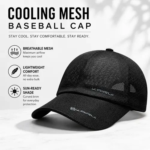 Cooling Mesh Baseball Cap for Men Women, Breathable Lightweight Summer Hat, Adjustable Curved Brim Sun Shade Cap for Fishing, Travel & Daily Wear