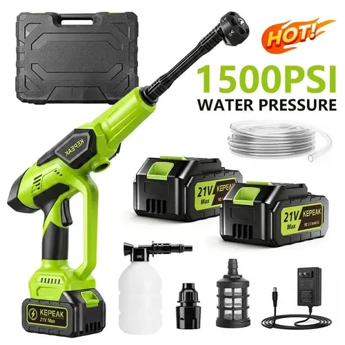 【ToolUpgrade】  KEPEAK 1500PSI Cordless Pressure Washer with ABS, Water Filter, Charger, Plastic Toolbox & Rechargeable Cells, Portable Car Wash Spray Gun with High-Pressure Jet Head, Ideal for Car Washing Maintenance,car accessories