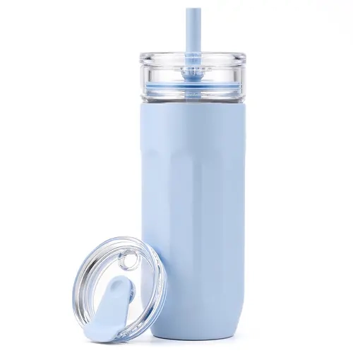 WINSA 18OZ Dual Layer Tumbler Stainless Steel Shell Glass Liner 2-in-1 Cup With Straw & Sip Lid Vacuum Insulated Cold Cup For Iced Coffee Boba Smoothies Travel Reusable Drink Mug