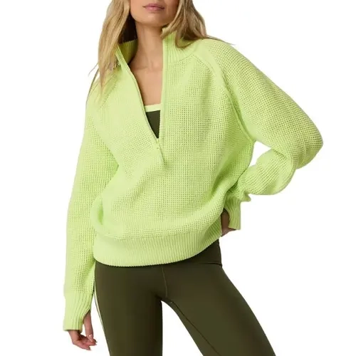 Fisoew Womens Quarter Zip Pullover Sweaters Waffle Knit Long Sleeve Tops | Thumb Hole, Collared, Half Zip, Casual, Ribbed Sweatshirts, Loose Fit, V-neck, Fall Winter Fashion Outfits 2026, Jumper
