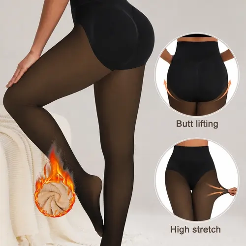 Tournesol High Waist Butt-Lifting Fleece Lined Sheer Tights – Thick & Warm, Light and Honey Shades Womenswear Size XS - XXL 025