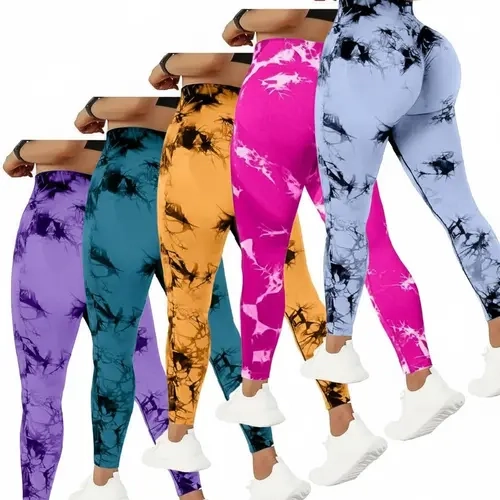 QGU Women's High Rise Nylon-Synthetics Compression Sports Leggings 5-Pack - XL Plus Size, Assorted Tie Dye Knit, Skinny Fit, Tummy Control, Peach Lift, Flexible, High Thigh, All Seasons Sporty Chic Athleisure - For Gym, Yoga (Do Not Dry Clean),sohochic