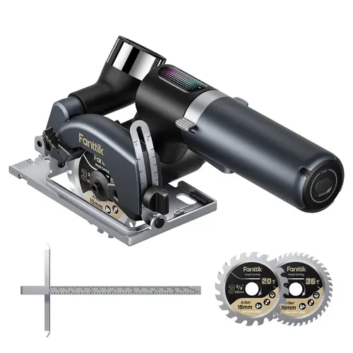 Fanttik O11 Pro Cordless Circular Saw Kit - 3-3/8 in (3"x3"/8") Brushless Motor Wood Cutting Tool, 4500RPM, 1" Max Cutting Depth, 0-45° Bevel, Built-in Lithium-Ion Battery, 2 Blades, Dust Port, Ideal for Work, DIY, Tools and Gadgets,toolupgrade