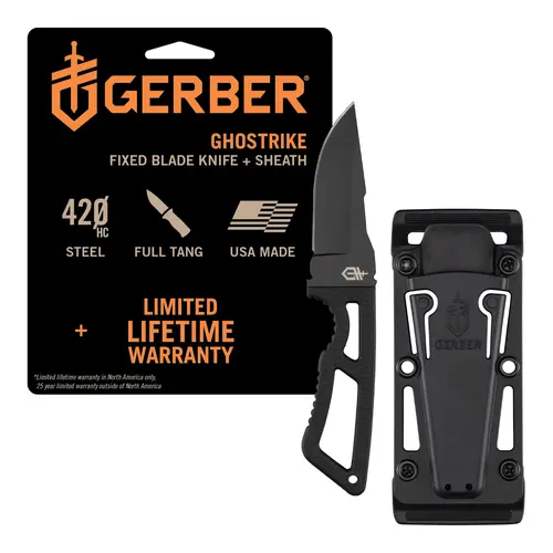 Gerber Ghostrike Full Tang Fixed Blade Knife for Adults - 3.3in Non-Slip, Peeling-Resistant Ceramic Coated Steel Blade, Diamond-Texture Rubber Grip, Plastic Modular Sheath for Tactical EDC Carry, Camping | Sports & Outdoor Tactical Accessories, EDC Items