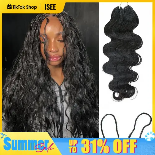 ISEE HAIR Human Hair Body Wave Crochet Braids Extensions Knotless Pre-Separated Miracle Knots Crochet Hair Lightweight Soft Natural Look Protective Style Boho Braids Summer Hair 50g/Pack#SoHoChic #TikTokShopBackToSchool