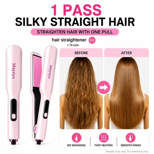 MAYEYA Ion Straightening Brush, a ceramic-heated brush featuring 3 adjustable temperature settings and dual voltage (120–240 V) to create smooth hairstyles. This hair styling tool is lightweight for everyday use and works worldwide.3936