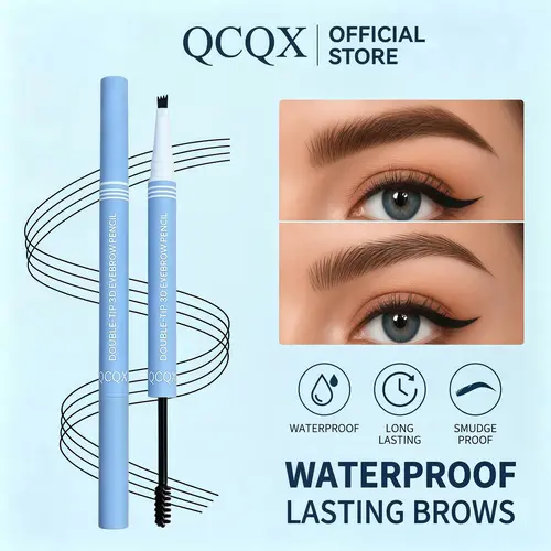 QCQX 2-in-1 Waterproof Micro-Fork Eyebrow Cosmetic Pencil, Long-Lasting Gel with Hair-Like Strokes, Brow Shaping Brush, Brightening Smoothing for Normal Adults, Essential Eyebrow Tint Accessory