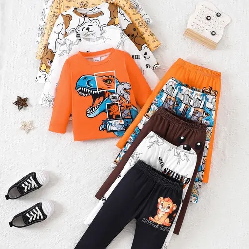 Spring/Fall weight 10-Piece Baby Boy Set Outfits, 3D Animal & dinosaur, spider, bear cub, lion, and tiger Print Long Sleeve T-Shirt & Pants, Soft Comfortable Cozy Fashion, Ideal for Outdoor Wear