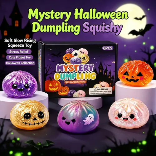 Halloween Ghost Dumpling Glitter Squeeze Toy Set, Spooky Stress Relief Squishy Fidget Toys, Portable Hand Decompression Toy, Halloween Party Favors Trick Treat Bag Fillers Holiday Gifts,sohochic