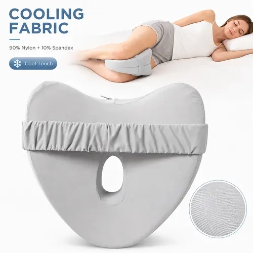 GEECO Cooling Fabric Memory Foam Knee Pillow - Adjustable Cooling Leg Positioner for Side Sleepers, Smooth Washable Cover, Wider Adjustable Straps, Hip & Knee Alignment Support, Gray, Smooth Cover,sohochic