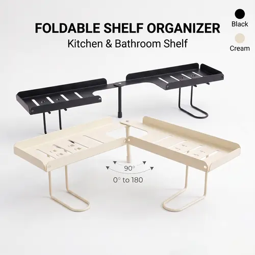 Carbon Steel Foldable Shelf Organizer - Durable No-Drilling Over-Faucet Caddy for Small Homes, Adjustable Legs, Collapsible Sink Storage Rack, Easy-Drain, Wipe-Clean with Damp Cloth, Homeowners