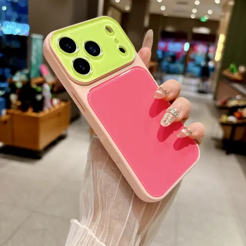HISTORYOO Contrast Color for iPhone 17 Pro Max 16 15 Pro 14 Case Summer Dopamine Macaron Candy Block Color Large window lens Fine Hole Design No paint peeling off Anti-fall Wear-resistant Shockproof Cute Aesthetic Colorful Soft Silicone + Acrylic Cover, P