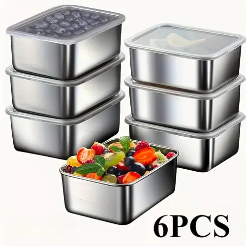 6-Pack Food Grade Stainless Steel Square Food Storage Containers with Lids - Leakproof, Leakresistant Seal, Stackable, BPA-Free, Reusable, Dishwasher-Safe Kitchen Utensils Set with BPA-Free Compartments for Fridge, Camping,sohochic