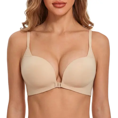 LUCKMEEY Womens Daily Front Closure Push Up Bra Deep V Padded Add Cup Wireless  Supportive Seamless Comfortable Tube Jelly Bra A B C Cup#tiktokshopbacktoschool#sohochic
