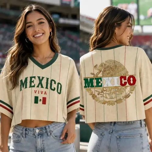 Mexico Football Croptop Jersey,  Football Fan Crop Tee for Women, Mexican Eagle Soccer Fan Shirt, Soccer Outfit, Mexico Football Jersey Fan Gift