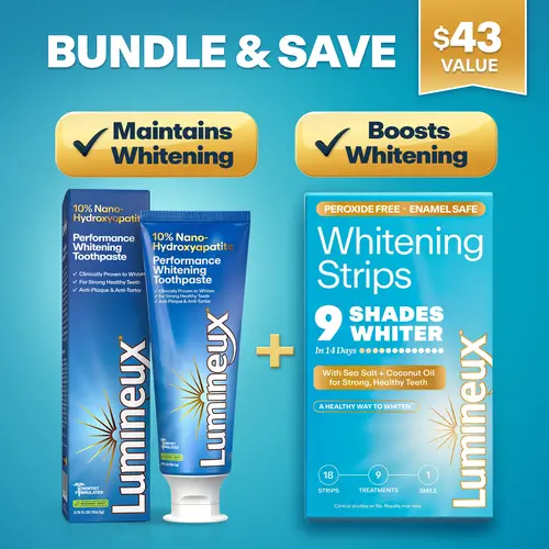 Nano Hydroxyapatite Whitening Toothpaste & Strips Bundle | Fluoride & Peroxide Free | Enamel Safe | For Sensitive Teeth | 9 Treatments | Sea Salt & Coconut Oil | 3.75 oz