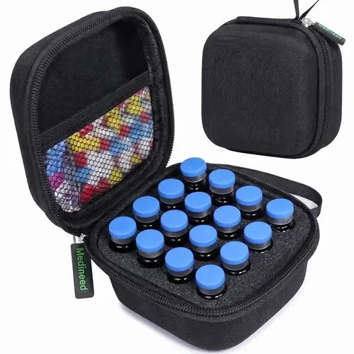 16-Slot Peptide & Insulin Vial Protector Case - Compact, Lightweight Organizer with Oxford Fabric & EVA, Fits 1-3ml Vials, Glp-1 Storage, Travel-Ready Bag for Diabetics' Daily Use & Trips