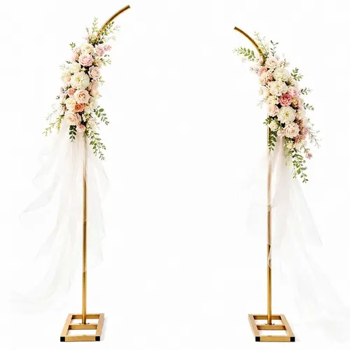 2Pcs Gold Half-Moon Metal Arch Stands - Adjustable Height Garden Floral Arches with Stable Base, Smooth Silk Glossy Marble Photo Decor for Backyard Wedding, Home Festive Party Supplies (6.2FT, 7.5FT)